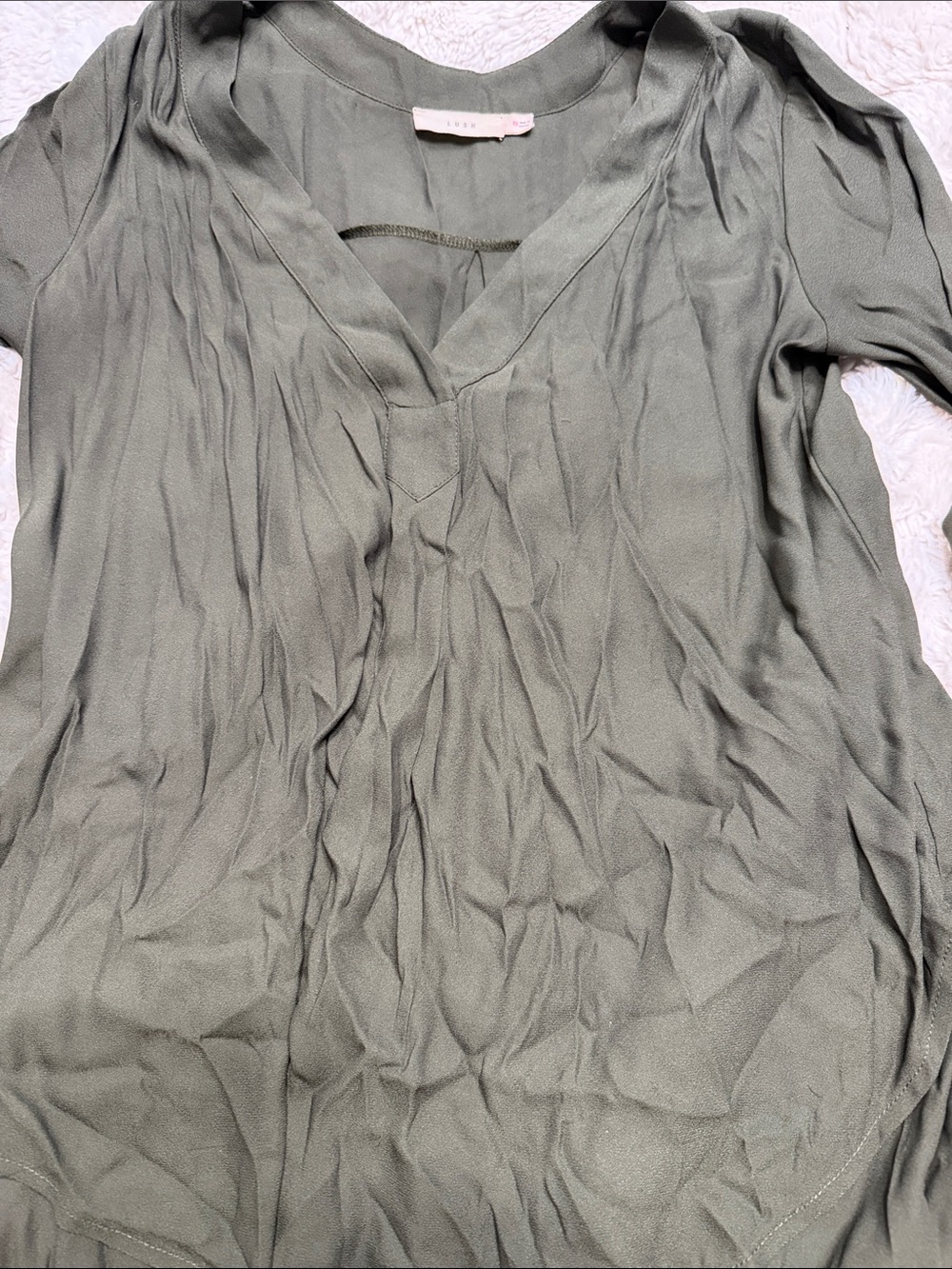 Lush Olive Green V-Neck Tunic Top